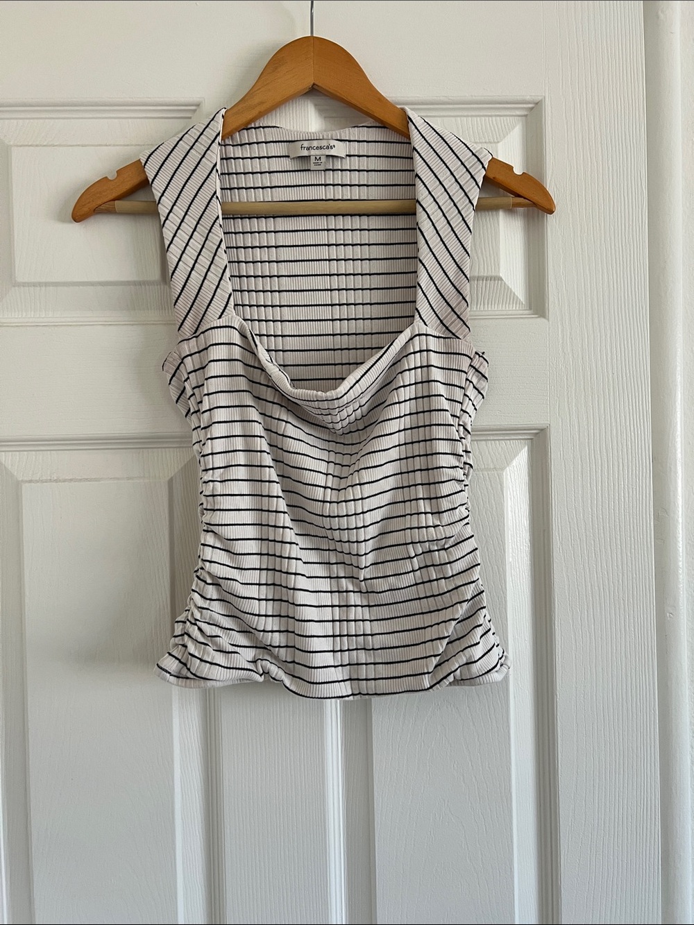 Francesca's Collections Black & White Striped Cowl Neck Tank